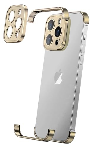 Losin Compatible with iPhone 15 Pro Max Case with Camera Lens Protector, Aluminum Metal Frameless, Borderless Design, Slim Thin & Lightweight, Shockproof Bumper Cover, for Women and Men (Gold)