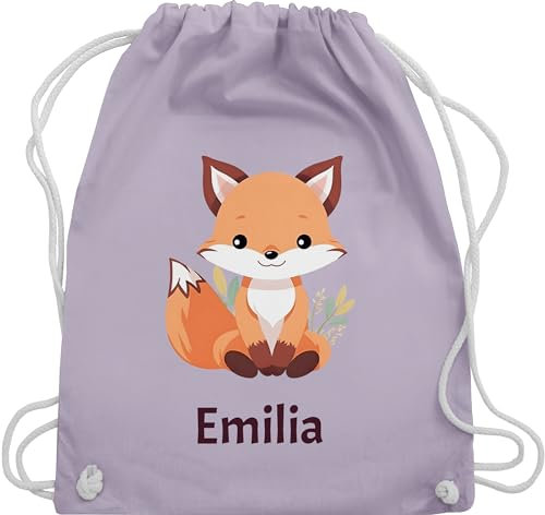 Turnbeutel Rucksack - Süßer Fuchs Geschenk mit Name personalisiert I Wildtiere I Raubtier I Fox - Unisize - Pastell Lila - kita beutel schul sporttasche +mit+fuchs fuchsmotiv stoffbeutel