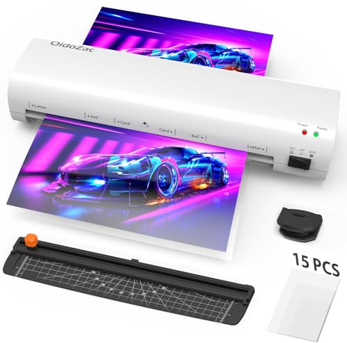 A4 Laminator, 4 in 1 Compact & Portable Thermal and Cold Laminator with 15 Laminating Pouches, ABS Jam Release for Document Photo Protection, No Bubbles for Home Office School Use,White
