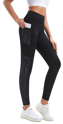 Buepeara Damen Sport Leggings mit Taschen, High Waist Sporthose Tights Laufhose Fitnesshose Yogahose 5320-0302 M