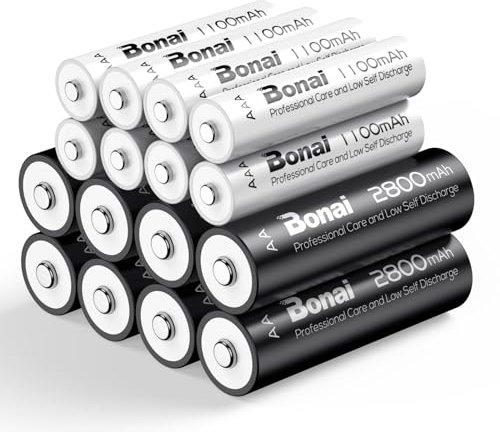 BONAI Akku 8XAA und 8XAAA 2800/1100mAh Wiederaufladbare Batterien hohe Kapazität 1,2V AA/AAA NI-MH Aufladbare Akkubatterien geringe Selbstentladung