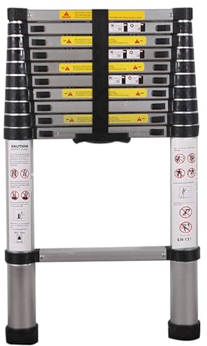 SINZUX Telescopic Ladder 3.2M/10.5FT, Aluminium Loft Ladder Extendable, Max Load 150kg/330lb, Adjustable Step, for Decorating, Painting