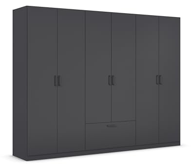 Rauch Möbel BARI, Kleiderschrank, Farbe Grau metallic, Breite 271 cm | Schrank, 6-türig, 1 Schublade, für Schlafzimmer, Kinderzimmer, Babyzimmer, Homeoffice, Garderobe, Flur