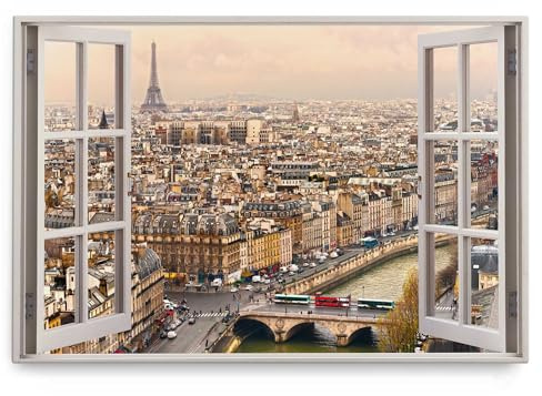 Paul Sinus Wandbild 120x80cm Fensterbild Paris Luftaufnahme Eiffelturm Frankreich Altstadt