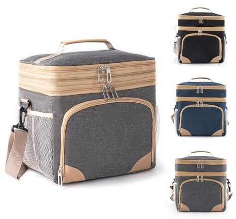 sunVigorous Kühltasche, Picknicktasche 15L, Lunchtasche, Thermotasche, Isoliertasche für den Transport von Lebensmitteln (grau, 15L)