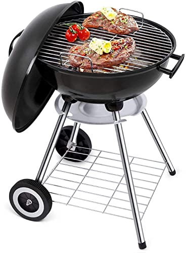 Grill Outdoor Barbecue Grill Tragbarer Holzkohlegrill, verwendet zum überdachten Grillen im Freien 4-Bein-Rolle 18-Zoll-Grill, Picknickterrasse im Freien, Hinterhof, Camping, Heckbrett, Stahl C