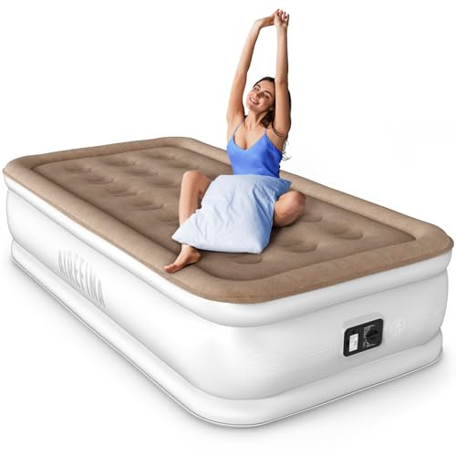 Airefina Luftbett 1 Person, Luftmatratze Selbstaufblasend mit Eingebauter Pumpe, Tragbare Aufblasbares Bett für Camping und Zuhause, Gästebett mit Beflockter Oberfläche –190 × 99 × 40 cm