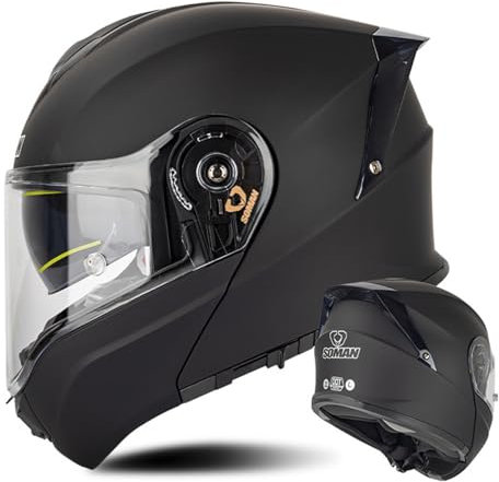 ZXJDP Klapphelm Integral-Motorradhelm, DOT/ECE-zugelassener Vollvisierhelm Integralhelm Cooler Leichter Roller Helm Jet Helm Mopedhelm für Männer Frauen Unisex,Matt Black,XXXL