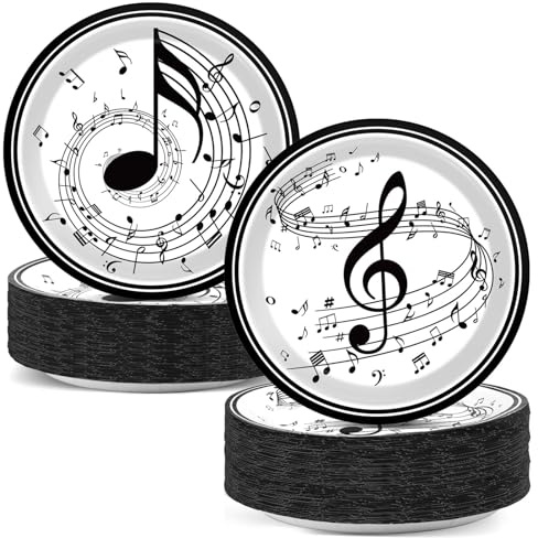 50pcs 7inch Musical Note Plates Music Themed Tableware Newborn Baby Shower Musical Notes Disposable Paper Dinnerware for Picnic Dessert Kids Party Baby Shower Birthday Music Party Decorations