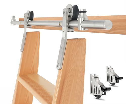 DIYHD 13FT Stainless Steel Sliding Library Ladder Hardware Kit, Bottom Wheel with Brake,300 lbs Capacity, Satin Finish (No Ladder)