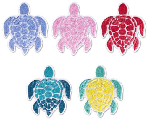 5PCS Embroidered Iron On Patch,Sea Turtle Iron On Patches Iron Sew On Patches Embroidered Patches Pack Decorations for Jackets, Jeans, Pants, Backpacks, Clothes