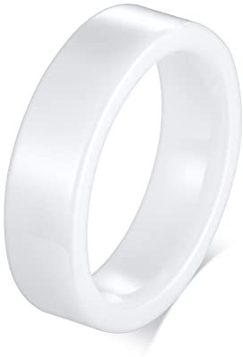 Calefee Ring Keramik Weiß, Hochzeit Ringe Herren Polierter Ring Breit 6mm größe 62 (19.7) Trauringe Damen