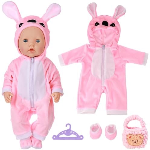 Baby Doll Clothes for 14-18 Inch Doll, Pink Baby Dolls Clothes with Hanger Bags Shoes, Doll Clothes Outfits Overalls for 35-45 cm New Baby Dolls Girls Birthday Christmas