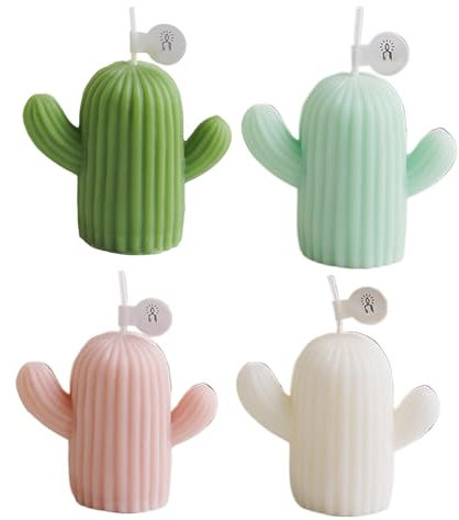 4 Pieza Velas De Cactus - Velas Perfumadas Cera Soja - Velas Perfumadas Para Vacaciones - Para Decoración Bodas, Fiestas En El Hogar, Spa - Vela Novedosa Con Mecha Larga Duración Y Tiempo Combustión