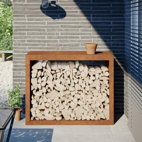 Xichuzi Brennholzregal 100x40x80 cm Cortenstahl, Kaminholzregal Aussen, Holzstapelhilfe, Carport, Sichtschutz Garten, Kaminholzregale - 850981