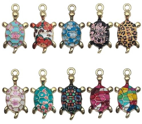 CJQRL 10 Pièces Multicolore Tortue Breloque, Breloques Charms Pendentifs pour Bracelets Collier,Creation Bijoux, DIY Mixte Argent Antique Vintage Décoration Accessoires
