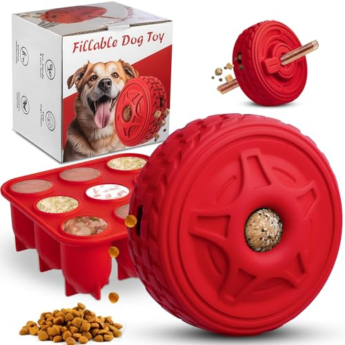 haheita Frozen Dog Toy for Keeping Dogs Busy, Interactive Treat Dispensing Tire Toy, Rubber Chew and Lick Toy with Ice Tray, Bully Stick Holder for Small and Medium Dogs