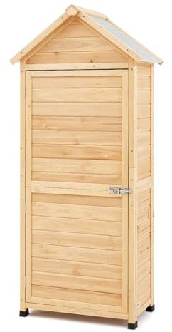 VEVOR Geräteschuppen 710 x 455 x 1600 mm, Gartenschrank, Lagerschuppen aus Holz, Geräteschrank mit Regalen, Schloss & Boden, wasserdichter Gartenhaus, Lagerschrank für Terrasse, Hof, Rasen, Garten