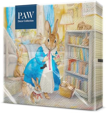 PAW - Servietten 3-lagig (33 x 33 cm) | 20 Stück | Perfekt für Ostern, Partys, Frühling und Feiern | Tischdeko Osterfeier Bunte Papierservietten - Kaninchen | Cozy Home