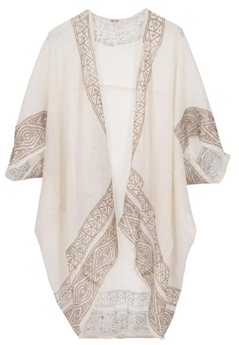 GURU SHOP Offener Boho Cardigan, Plus Size Jacke, Kimono mit Druckbordüre | Weit geschnitten, 100 % Baumwolle, lässiger Schnitt, ideal für Lagenlooks, vielseitig einsetzbar.