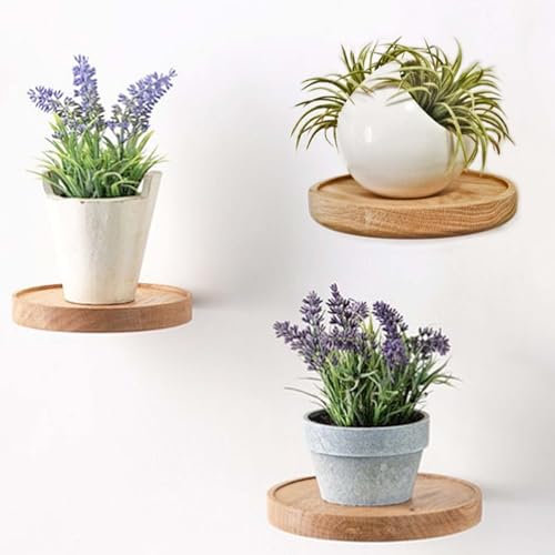 GAOUTO 3 Stück Wandregal rund, Ø15cm Schweberegal Rund Holz, Hängeregal Wandbefestigung, Pflanzenregal Holzregal, Schweberegal Holz, Wandablagen, Wandboard, Wanddeko Design für Blumentopf und Vase
