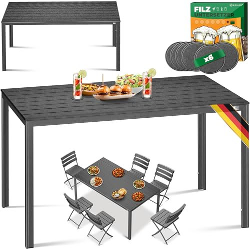 KESSER® Gartentisch 156x78cm für bis 6 Personen Esstisch Wetterfest & UV-Beständig | Pulverbeschichteter Stahl Tisch Holz-Design mit 6 Filz-Untersetzer für Garten & Terrasse | pflegeleicht & langlebig