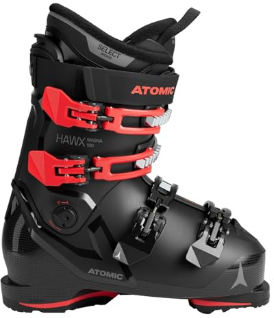 ATOMIC HAWX Magna 100 Skischuhe in Schwarz/Rot - Größe 46.5/47 - Breite Ski-Boots mit 102 mm Passform & 100er-Flex - Hochwertige Ski-Schuhe mit individuellem Memory Fit