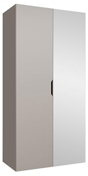 Mirjan24 Kleiderschrank mit Spiegel, Einlegeböden und Kleiderstange Midere 100, Vielseitiger Drehtürenschrank, Elegantes Kleiderschrank 2-türig (Cashmere)
