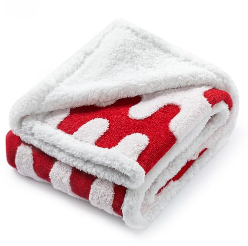 Maidewow Hundedecken, wasserdichte Sherpa-Fleecedecke, 100 x 145 cm, Haustierdecken, Überwurfdecke, wendbar, Haustier-Welpen-Schlafmatte für Möbelschutz, rote Welle