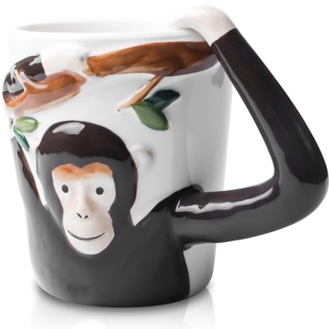 GBKDQQ Divertida taza de café con asa de brazo de mono, taza de cerámica 3D, taza de cerámica, taza de mono, regalo divertido para familia, amigos, niños, cumpleaños, 310 ml