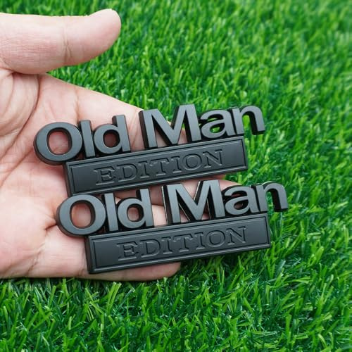 Old Man Edition 3D-Metall-Emblem, Kotflügel, Heckklappe, Stoßstange, Namensschild, Aufkleber für Auto, LKW, 2 Stück (komplett schwarz)