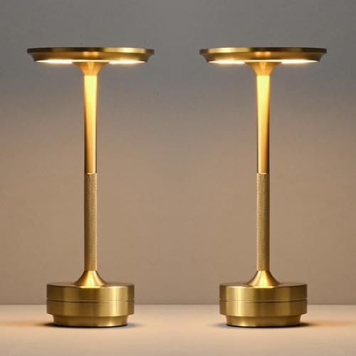 Starhot Rechargeable Table Lamp, 5200mAh Cordless Touch Lamp,Gold,2 Pack | USB-C 5V/2A charge, 8–48h runtime, 3 colour modes, stepless dimming, memory, aluminium body, IPX4 splash resistance