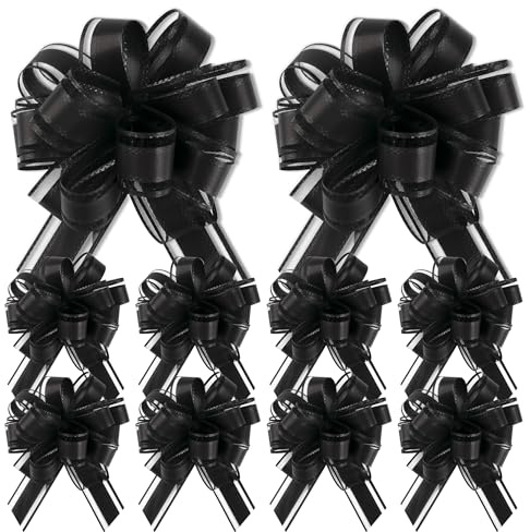 Dalababa 10 Pcs Pull Bows for Gift Wrapping, 4.3 Inch Solid Colour Ribbon Bows for Wedding Christmas Halloween Birthday Party Present Baskets Decoration - Black