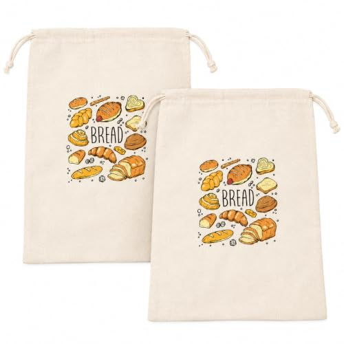 Tharvolex 2 PCS Bread Bags for Homemade Bread, Linen Breads Bags with Drawstring - 40x30cm Reusable Sourdough Bread Bag