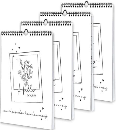 SET 4 STÜCK - Fotokalender 2026 zum selber gestalten I Schwarz Weiß I Bastelkalender DIN A4 I DIY Kalender I Hochwertiger Wand-Kreativ-Kalender 2026 zum Selbstgestalten I Foto Bilder einkleben