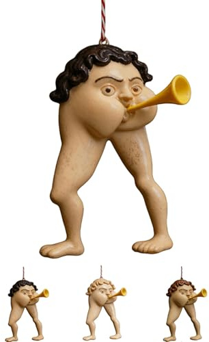 Medieval Butt-Trumpet Ornament, 2D Butt Trumpet Player Xmas, Humorous Grotesque Tree Decorations, Unique Dual-Leg Shape, Medieval Grotesque Ornament, Nspired Gift for Art History Lover (B)