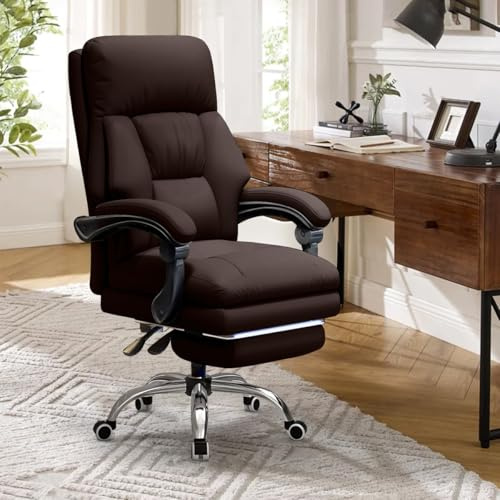 WXJHL Bürostuhl mit Beinstütze, Leder-Chefsessel mit hoher Rückenlehne und Rollen, ergonomischer Schreibtischstuhl mit Lendenwirbelstütze für das Homeoffice