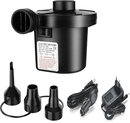 GothicBride Elektrische Luftpumpe, 2 in 1 Tragbare Luftpumpe Elektrisch mit 3 Düsen, Inflate und Deflate für Schwimmring, aufblasbare Kissen, Sofas