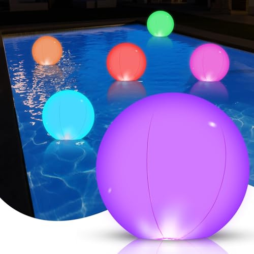 VXVMN Schwimmende Poolbeleuchtung 2 Stück, Aufblasbare Teichbeleuchtung 40cm mit Fernbedienung, 16 RGB Farbwechsel LED Poolbeleuchtung, IP67 wasserdicht Pool Lichter für Garten Pool Teich Party Deko