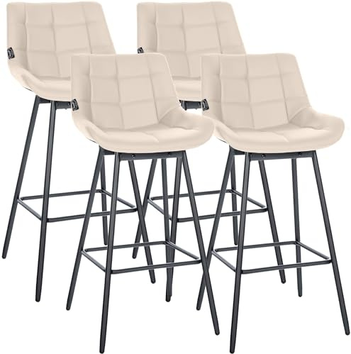 CLP Barhocker 4er Set mit Lehne Weston, Barstuhl drehbar 180° Schwenkfunktion, gepolsterter Sitz, stabiles Metallgestell, Farbe:Creme, Material:Kunstleder