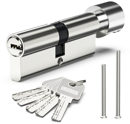 Valorada 40/40T(80mm) Thumb Turn Euro Cylinder Lock with 5 Keys | Barrel Lock for UPVC Door, Wooden, Composite Doors and Thumbturn, Nickel Plated Finish, Anti-Pick, Anti-Bump