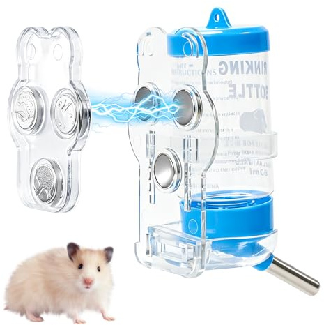 Automatischer Wasserspender Hamster Wasserflasche 80 ml mit Magnetischen Haltevorrichtungen Hängend Hamster Trinkflasche für Syrische Zwerghamster, Gerbils, Mäuse, Ratten, Degus