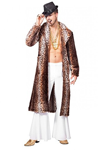 Kunstfell-Mantel Leopard Herren Fell Pimp Stenz Lude Zuhälter Assi Proll Pelzmantel, Größe:48