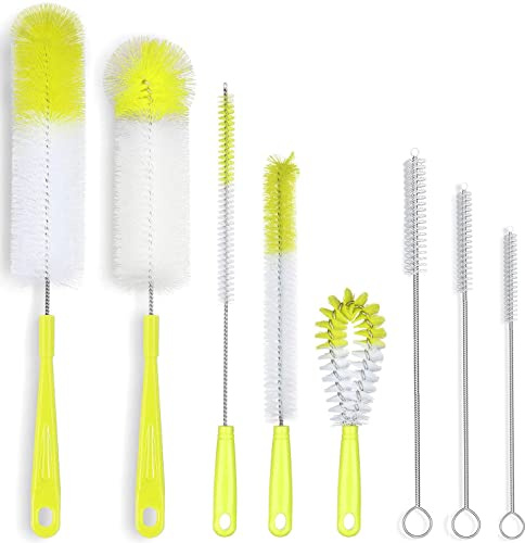 ALINK 8-Pack Bottle Cleaning Brush Set - Long Bottle Cleaner for Washing Beer/Wine Narrow Neck Bottles, Hummingbird Feeder, Sport Well, Plus Kettle Cleaner, Straw Brush