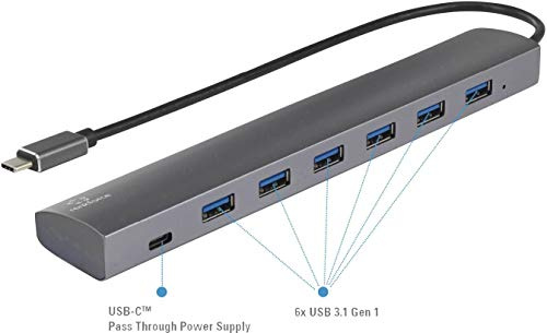 Renkforce 6+1 Port USB 3.1 Gen 1-Hub mit Pass-Through Stromanschluss, mit Aluminiumgehäuse Silber