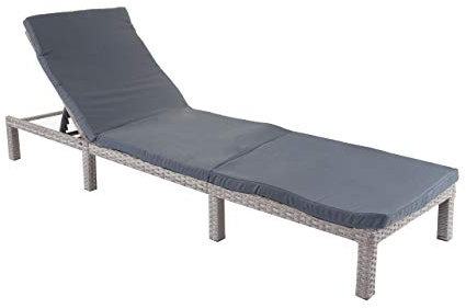 Mendler Poly-Rattan Sonnenliege HWC-A51, Relaxliege Gartenliege Liege Basic - grau, Kissen dunkelgrau