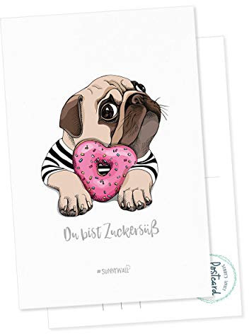 Postkarte - Mops pug Du bist Zuckersüß
