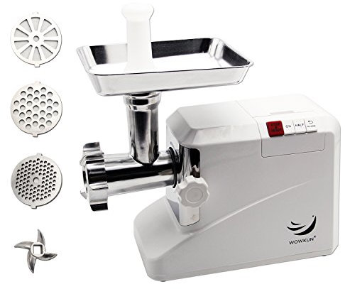 Hanchen Picadora de Carne Eléctrica 1800W Máquina de Picar Carne Comercial Embutidora de Salchichas Industrial Función Inversa con 3 Placas de Corte de Acero Inoxidable CE
