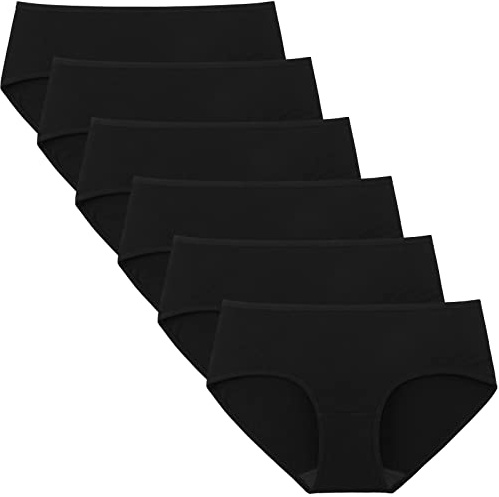 INNERSY Womens Underwear Cotton Hipster Panties Regular & Plus Size 6-Pack(X-Large,Black)