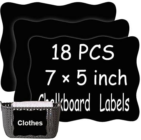 Extra Large Chalkboard Labels, Waterproof Adhesive Fancy Rectangles Chalkboard Stickers, Erasable & Reusable Black Board Sticker for Big Bins Boxes Jars Containers - 7'' X 5'' , Pack of 18